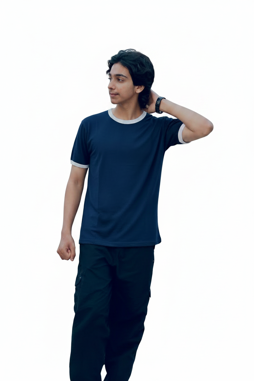 Navy Ringer Tee Transparent